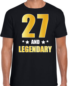 Bellatio Decorations 27 and legendary verjaardag cadeau t-shirt / shirt - zwart - gouden en witte letters - voor heren - 27 jaar verjaardag kado shirt / outfit S