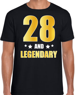 Bellatio Decorations 28 and legendary verjaardag cadeau t-shirt / shirt - zwart - gouden en witte letters - voor heren - 28 jaar verjaardag kado shirt / outfit 2XL