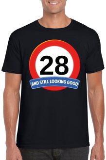 Bellatio Decorations 28 jaar and still looking good - t-shirt verkeersbord print - zwart - heren - verjaardag