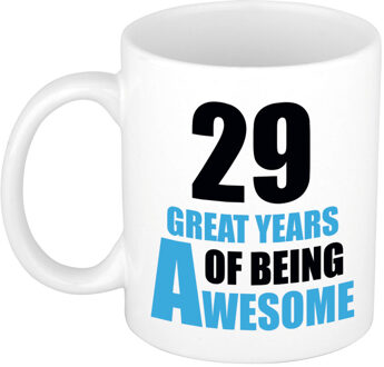 Bellatio Decorations 29 great years of being awesome cadeau mok / beker wit en blauw - verjaardagscadeau 29 jaar - feest mokken