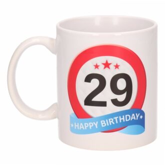 Bellatio Decorations 29 jaar Verjaardag koffiemok - cadeau beker - stopbord print - 300 ml - keramiek - wit
