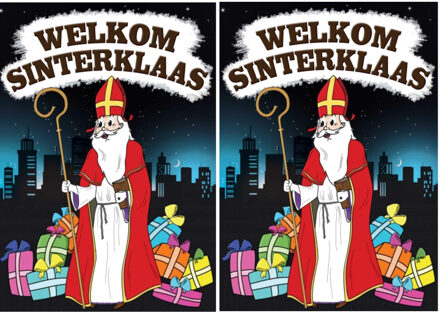 Bellatio Decorations 2x Deurposter Welkom Sinterklaas A1 formaat - Etalage wanddecoratie posters 59 x 84 cm