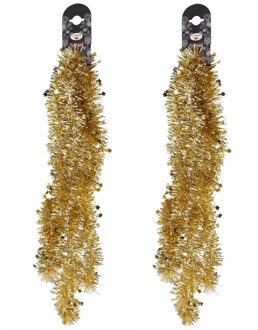 Bellatio Decorations 2x Gouden folie slingers/guirlandes met sterren 200 cm - Kerstslingers - Kerstboomversiering goud