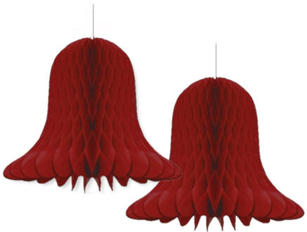 Bellatio Decorations 2x Kerst/feest decoratie klokken bordeaux rood 30 cm - Hangdecoratie