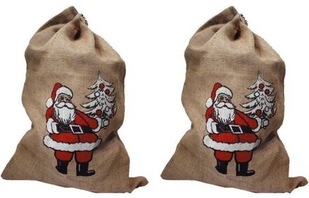 Bellatio Decorations 2x Kerst kado zakken 85x55 cm - Feestdecoratievoorwerp