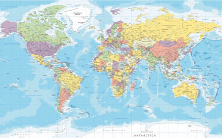 Bellatio Decorations 2x Posters politieke wereldkaart met landen voor op kinderkamer / school 84 x 52 cm