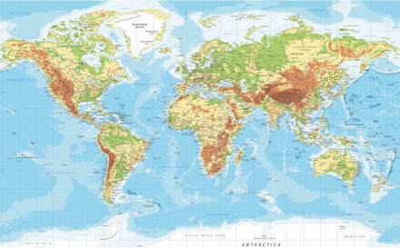 Bellatio Decorations 2x Posters van fysisch wereldkaart voor op kinderkamer / school 84 x 52 cm