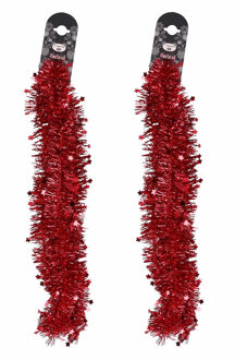 Bellatio Decorations 2x Rode folie slingers/guirlandes met sterren 200 cm - Kerstslingers - Kerstboomversiering rood