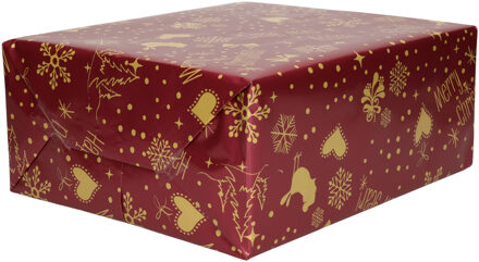 Bellatio Decorations 2x Rollen Kerst inpakpapier/cadeaupapier bordeaux rood 2,5 x 0,7 meter