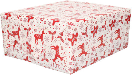 Bellatio Decorations 2x Rollen Kerst inpakpapier/cadeaupapier wit/rood 2,5 x 0,7 meter