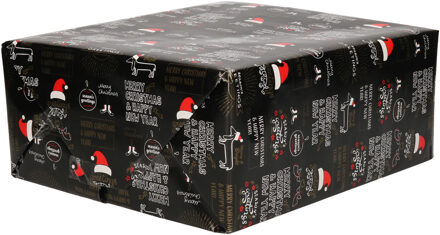 Bellatio Decorations 2x Rollen Kerst inpakpapier/cadeaupapier zwart 2,5 x 0,7 meter