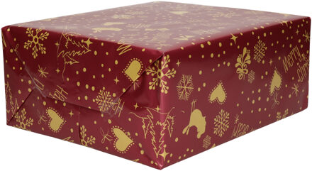 Bellatio Decorations 2x Rollen Kerst kadopapier print bordeaux rood 2,5 x 0,7 meter op rol 70 grams - Luxe papier kwaliteit cadeaupapier/inpakpapier - Kerstmis