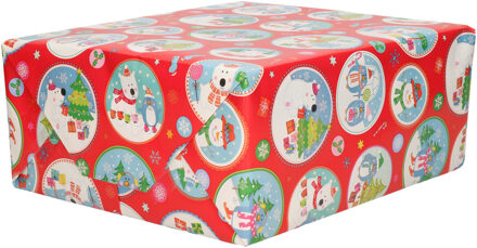 Bellatio Decorations 2x Rollen Kerst kadopapier print rood  2,5 x 0,7 meter op rol 70 grams - Luxe papier kwaliteit cadeaupapier/inpakpapier - Kerstmis