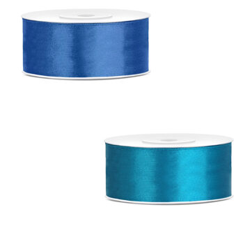 Bellatio Decorations 2x rollen satijn cadeaulint/sierlint - 2.5 cm x 25 meter - 2 tinten blauw