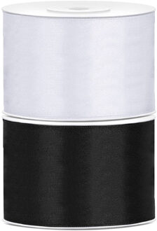 Bellatio decorations 2x rollen satijn sierlint 5 cm x 25 meter zwart en wit