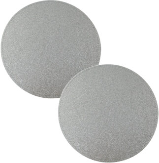 Bellatio Decorations 2x Ronde glitter placemats/onderleggers zilver 33 x 33 cm - Diner tafel placemats met glitters