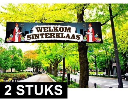 Bellatio Decorations 2x Sinterklaas PVC spandoek 200 x 50 cm - Welkom Sinterklaas straat baniers