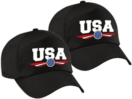 Bellatio Decorations 2x stuks Amerika / USA landen pet zwart kinderen - Amerika / USA baseball cap - EK / WK / Olympische spelen outfit