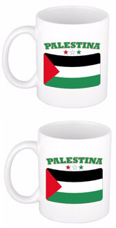 Bellatio Decorations 2x stuks beker / mok met de Palestijnse vlag - 300 ml keramiek - Palestina thema artikelen