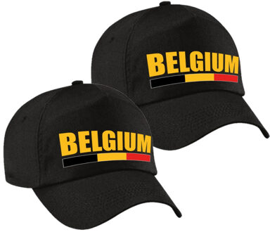 Bellatio Decorations 2x stuks Belgium supporters pet zwart voor dames en heren - Belgie landen baseball cap - supporter accessoire