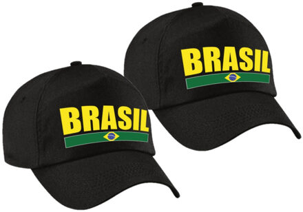 Bellatio Decorations 2x stuks Brasil supporters pet zwart voor dames en heren - Brazilie landen baseball cap - supporter kleding