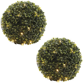 Bellatio Decorations 2x stuks buxus kerstverlichting lichtnetten warm wit 35 x 35 cm - Buxux bol/struik verlichting / netverlichting