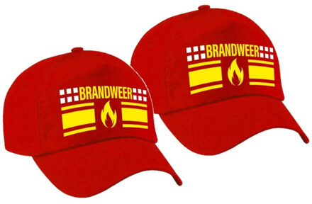 Bellatio Decorations 2x stuks carnaval pet brandweerman / brandweervrouw rood voor jongens en meisjes - Cap/verkleedpet