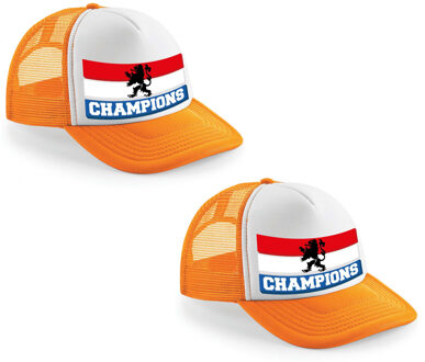 Bellatio Decorations 2x stuks champions Hollandse vlag supporter snapback cap/ truckers petje Koningsdag en EK / WK fans