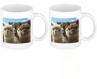Bellatio Decorations 2x stuks dieren foto mok alpaca - alpacas beker wit 300 ml