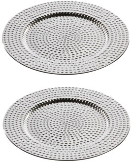 Bellatio Decorations 2x stuks diner borden/onderborden zilver met steentjes 33 cm - Onderborden