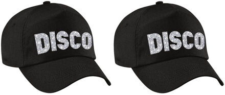 Bellatio Decorations 2x stuks DISCO pet /cap zwart met zilver bedrukking volwassenen