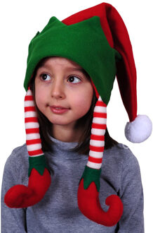 Bellatio Decorations 2x stuks elfen mutsen/kerstmutsen rood/groen voor kinderen elfenmutsen - kerstelf accessoires voor kids