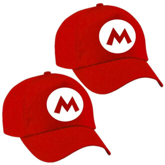 Bellatio Decorations 2x stuks feestpetten Mario / loodgieter rood voor jongens en meisjes - verkleed petten / carnaval petten