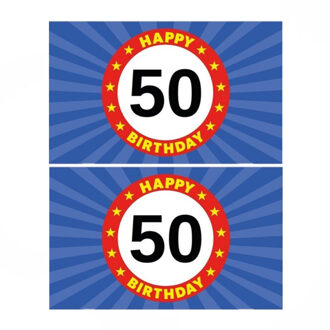 Bellatio Decorations 2x stuks happy Birthday 50 jaar vlag voor Sarah of Abraham 150 x 90 cm - 50 jaar versiering feestartikelen