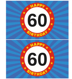 Bellatio Decorations 2x stuks happy Birthday 60 jaar vlag verjaardag150 x 90 cm - 60 jaar versiering feestartikelen