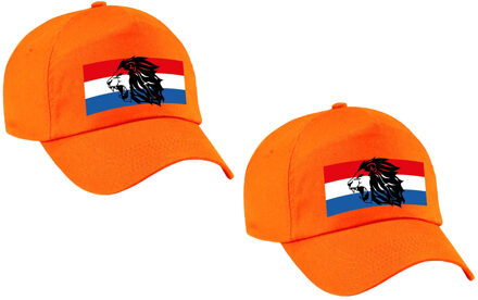 Bellatio Decorations 2x stuks Holland fan pet / cap oranje - Nederlandse vlag met leeuw - kinderen - Ek / Wk / Koningsdag - Nederland supporter petje / kleding