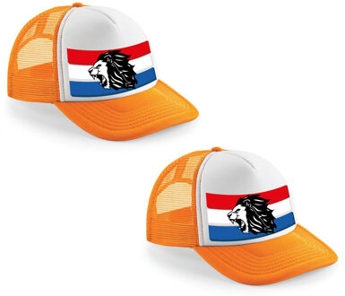 Bellatio Decorations 2x stuks holland leeuw supporter snapback cap/ truckers petje Koningsdag en EK / WK fans