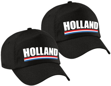 Bellatio Decorations 2x stuks holland supporters pet zwart voor dames en heren - Nederland landen baseball cap - supporters