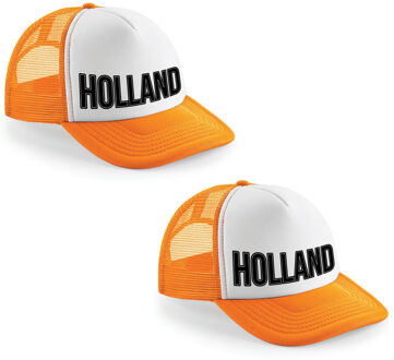 Bellatio Decorations 2x stuks holland zwarte letters supporter snapback cap/ truckers petje Koningsdag en EK / WK fans