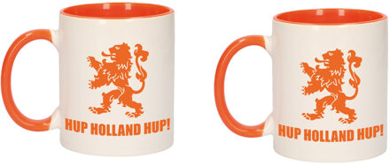 Bellatio Decorations 2x stuks hup Holland hup met leeuw mok/ beker oranje wit 300 ml