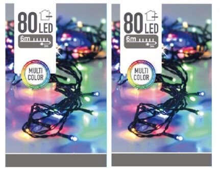 Bellatio Decorations 2x stuks kerstverlichting gekleurd 80 lampjes  - voor buiten en binnen - boomverlichting