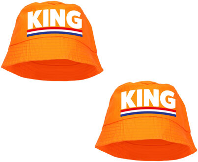 Bellatio Decorations 2x stuks king bucket hat / zonnehoedje oranje voor Koningsdag/ EK/ WK