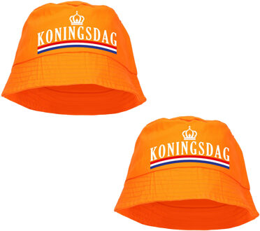 Bellatio Decorations 2x stuks Koningsdag vissershoedje / hoedje oranje voor dames en heren