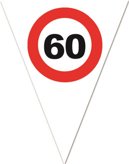 Bellatio Decorations 2x stuks leeftijd verjaardag vlaggenlijn met 60 jaar stopbord opdruk 5 meter - Plastic - 10-vlaggetjes per slinger - Feestartikelen/versiering