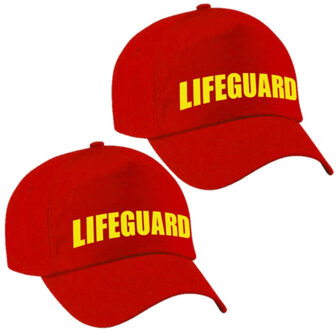 Bellatio Decorations 2x stuks lifeguard / strandwacht verkleed pet voor dames en heren - rood / geel - reddingsbrigade baseball cap - carnaval / kostuum