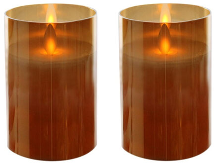 Bellatio Decorations 2x Stuks Luxe Led Kaarsen/stompkaarsen In Gouden Glas 10 Cm Flakkerend - Led Kaarsen Goudkleurig