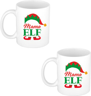Bellatio Decorations 2x stuks Mama Elf koffiemok / theebeker kerstcadeau moeder 300 ml - Bekers Wit