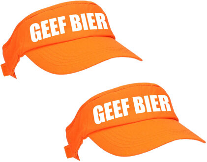 Bellatio Decorations 2x stuks oranje GEEF BIER zonneklep met Nederlandse vlag voor dames en heren