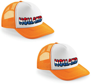 Bellatio Decorations 2x stuks oranje/ wit Holland snapback cap/ truckers pet dames en heren - Koningsdag/ EK/ WK petjes