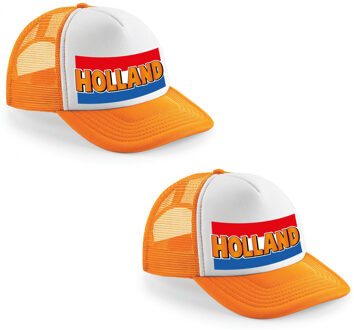 Bellatio Decorations 2x stuks oranje/ wit Holland vlag snapback cap/ truckers pet dames en heren - Koningsdag/ EK/ WK pet